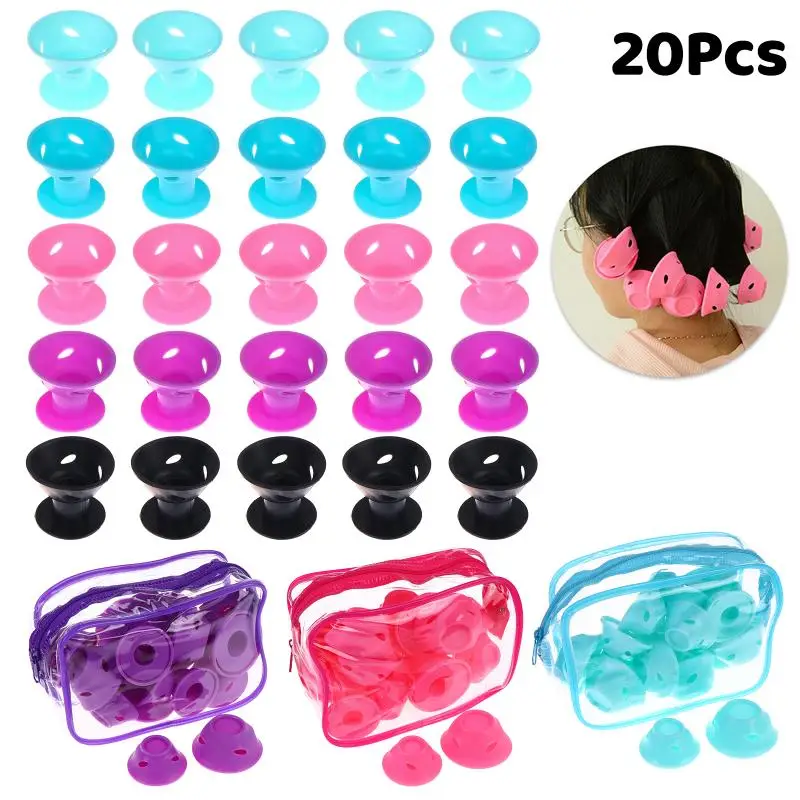 Mushroom Bell Shape Spiral Silicone Hair Curlers 20Pcs Soft DIY Curling Rollers Easy Removal Set