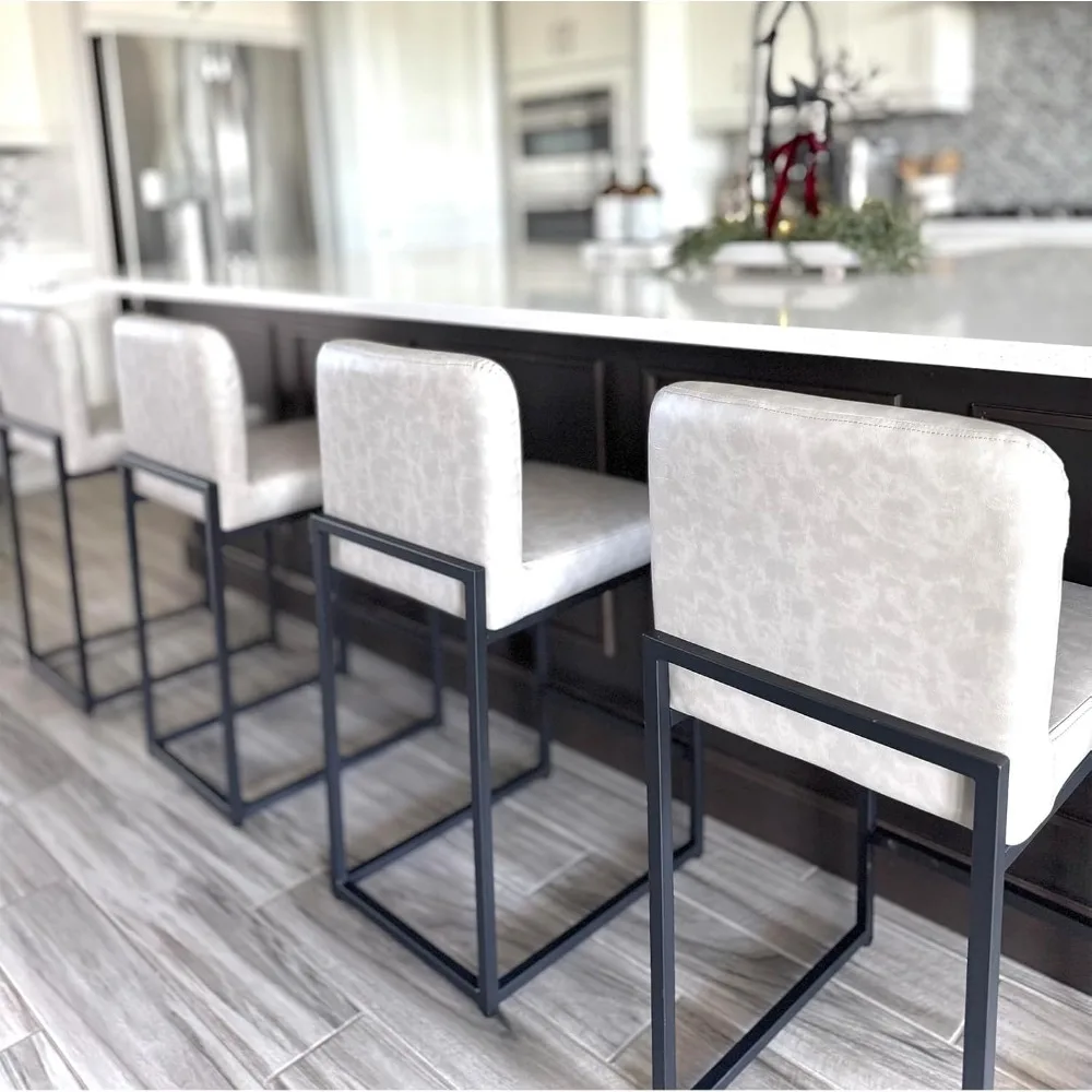 Барные стулья, 24-дюймовые барные стулья со спинкой, современные барные стулья из искусственной кожи с обивкой для кухонного острова