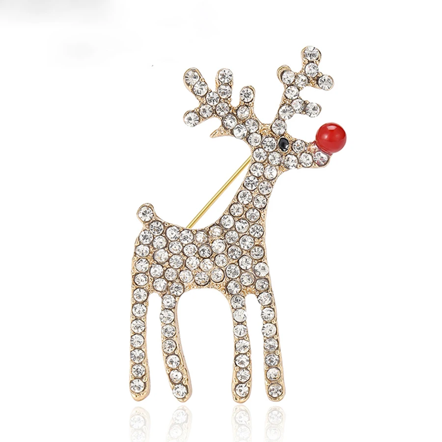 Christmas Rhinestone Moose Brooches for Women Unisex Animal Pins Multi-color Available Casual Party Accessories Gifts
