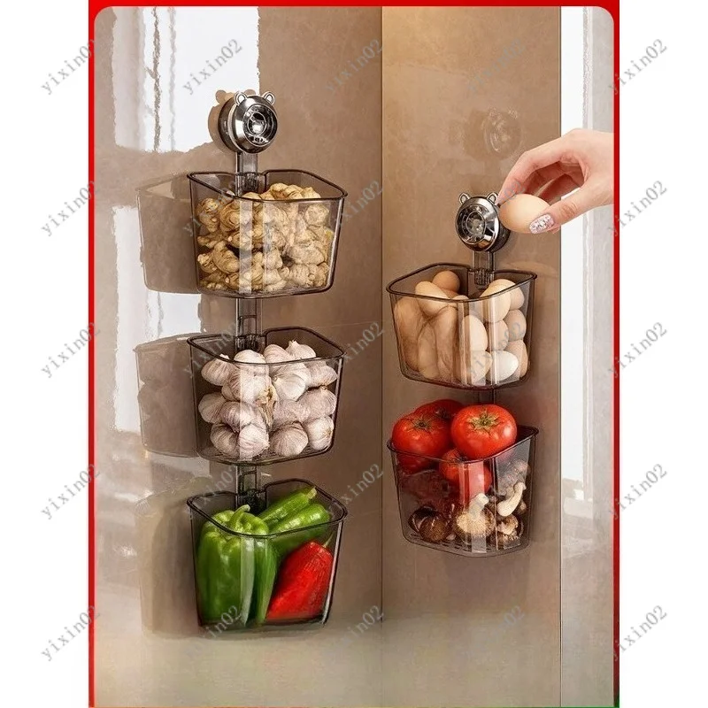 Punch-free Wall Storage Basket With Suction Cup, Kitchen Organizer For Ginger Garlic And Seasonings