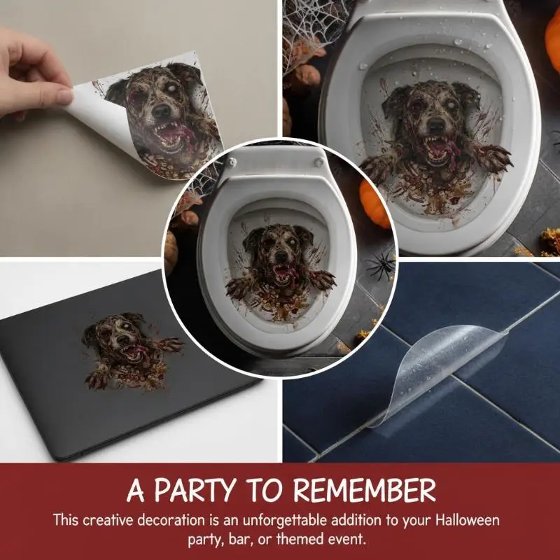 Halloween Horror Zombie Dog Toilet Stickers Bathroom Beach Floor Decal Waterproof Anti-Slip Removable Bathtub Decor