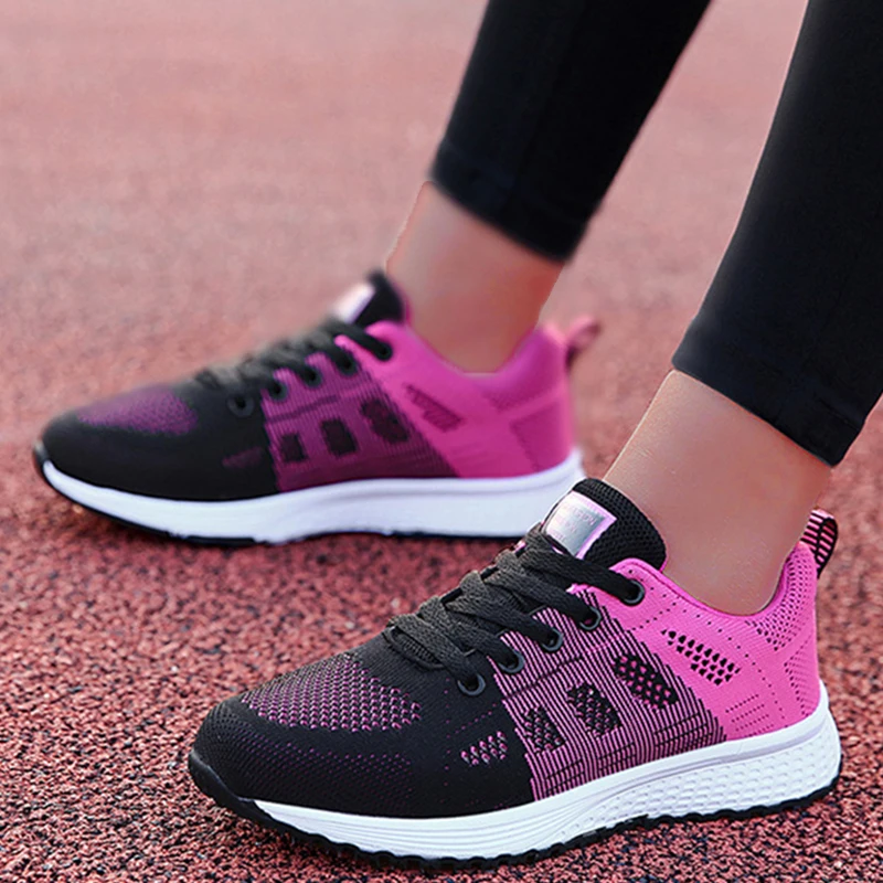 Sneakers For Women Fashion Breathable 2024 New Soft Comfortable Women Sneakers Mesh Fabric Lace Up Ladies Shoes Female Footwear