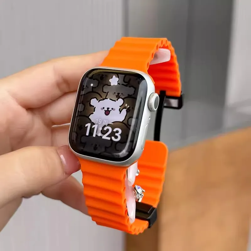 Magnetic Watch Band for Apple Watch Ultra 2 49mm 44mm 45mm 42mm 41mm Silicone Watch Strap for Iwatch series 11 7 8 9 SE 3 Correa image 4