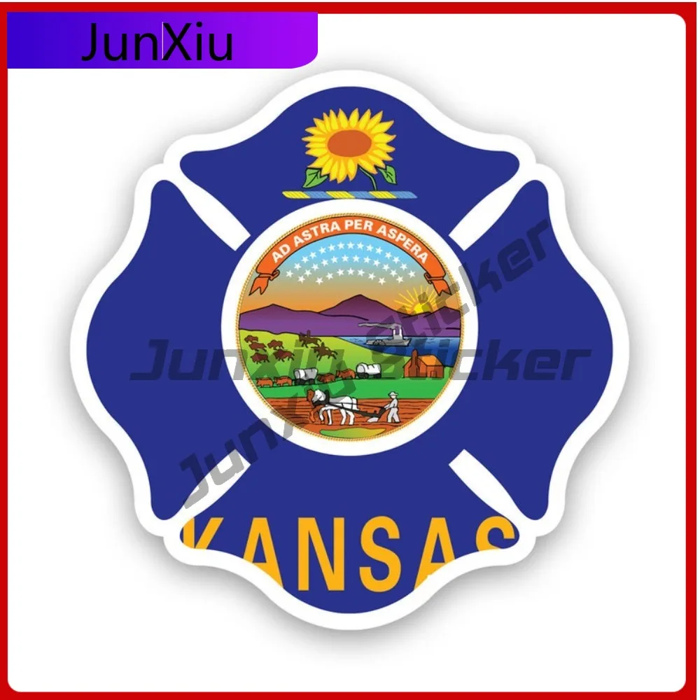 

Kansas State Maltese Cross Shaped Sticker Creative Decals Fighter Dept First Responder Symbol Of Protection State Flag Patriotic