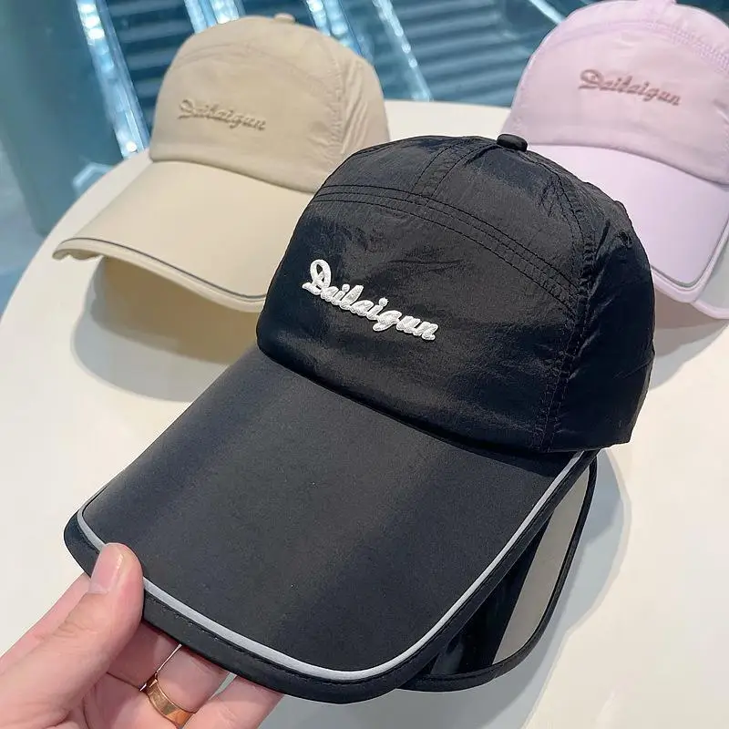 

Large Brim Sunblock Hat women's Summer Thin quick-drying Retractable Baseball Cap Embroidered Sunshade Fashion Outdoor Sun