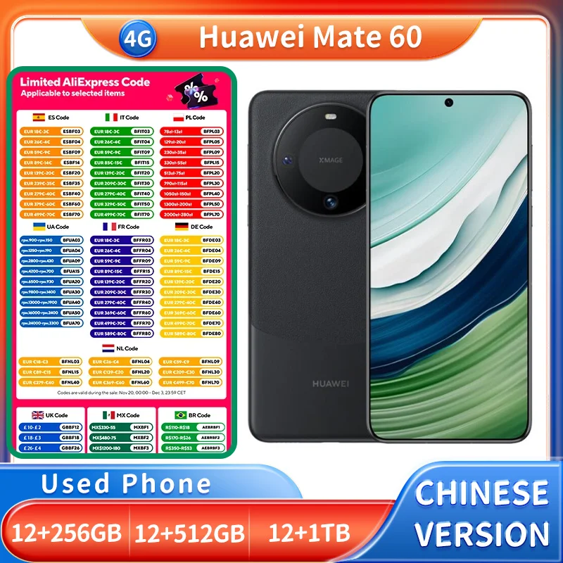 Смартфон HUAWEI Mate60 4G, разрешение 6,69 дюйма, 2688x1216px, 4750 мАч, процессор Hisilicon Kirin 9000s, используемый телефон