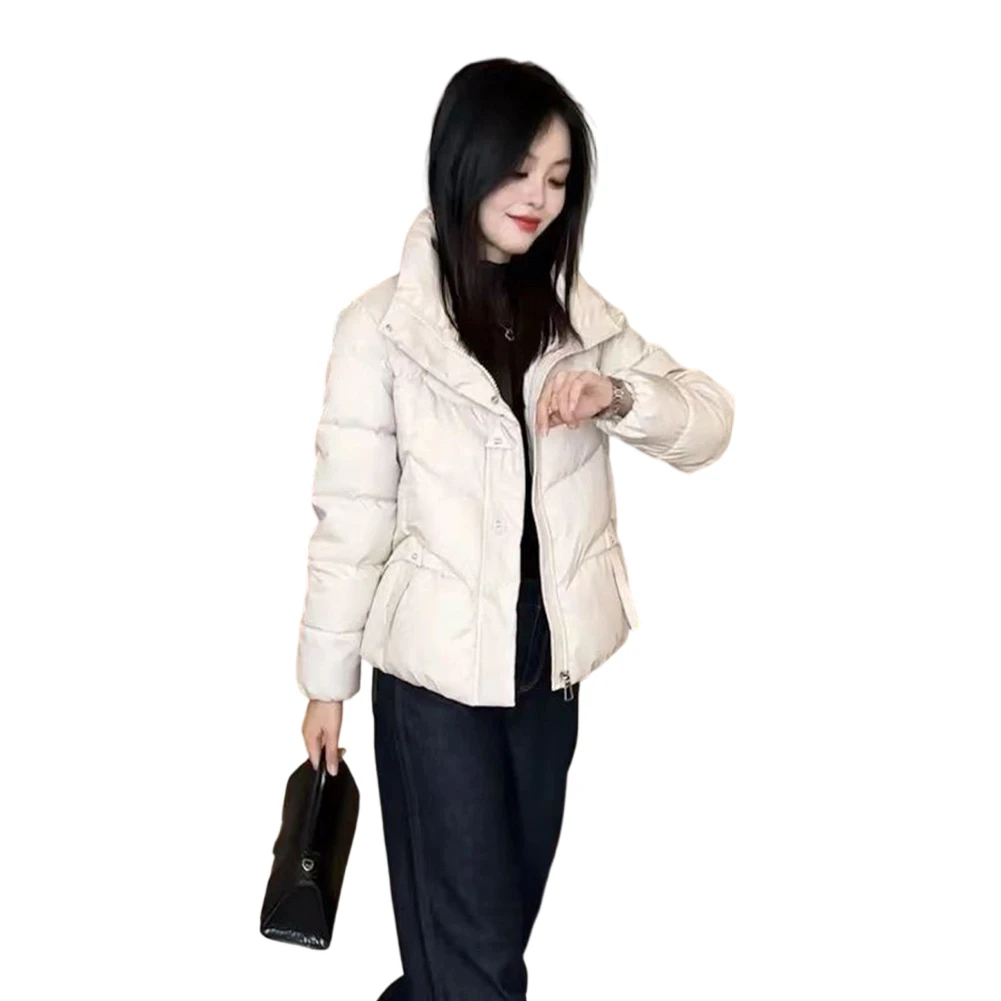 

Short Cotton Coat Down Parka 95 Polyester 5 Spandex Solid Color Down Cotton Filling Lapel Neckline Regular Length