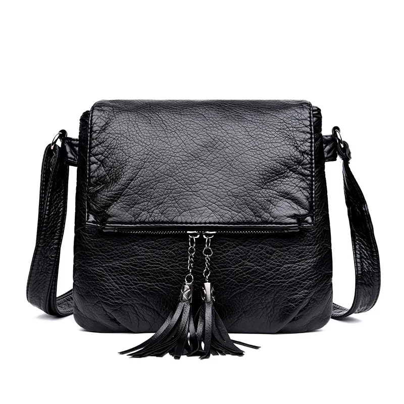 Leather Small Shoulder Bag One Shoulder Checkered New Diagonal Cross Women's Bag Black