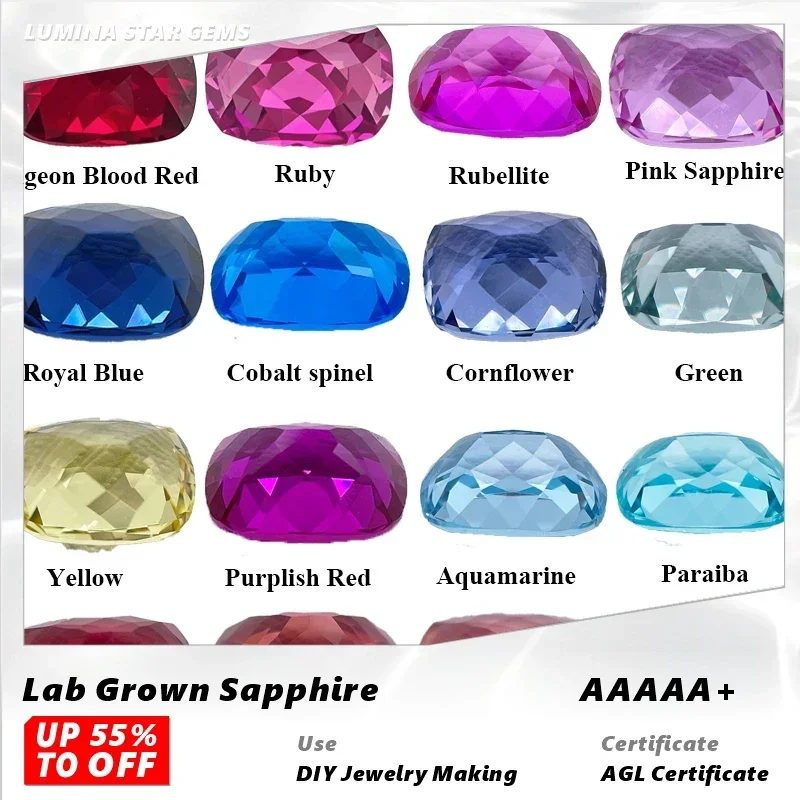 

L-Lab Grown Sapphire Ruby Paraiba Padparadscha Cobalt Spinel Rectangle Cushion Cut Beads for Diy Jewelry Making with Certificate
