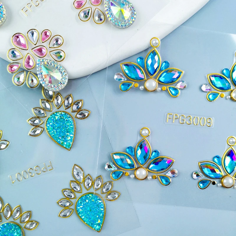 ✰✪1Sheet Sexy Diamond Face Tattoo Sticker Colorful Glitter Crystal Party Face Decal Self-Adhesive Rhinestones Face Jewel Slider
