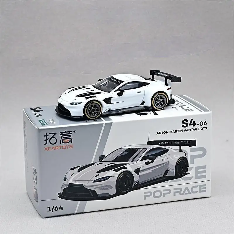 POP RACE 1/64 S4-06  VANTAGE GT3 White Simulation Die-cast Alloy Aar Model Toy Collection Gifts