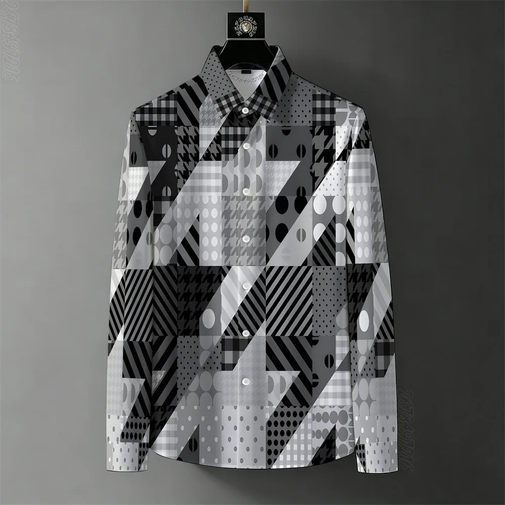 2026 New Men's Street Style Oil Painting Printed Shirt Personalized Splash-ink Contrast Color Non-iron Slim Fit Business Casual