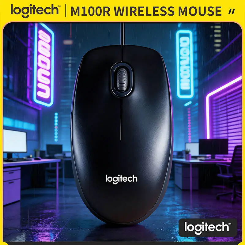 

Проводная мышь Logitech M100R с USB-интерфейсом, 1000 DPI, высокая точность, бесшумный клик, универсальный дизайн для офиса, дома, школы, компьютера