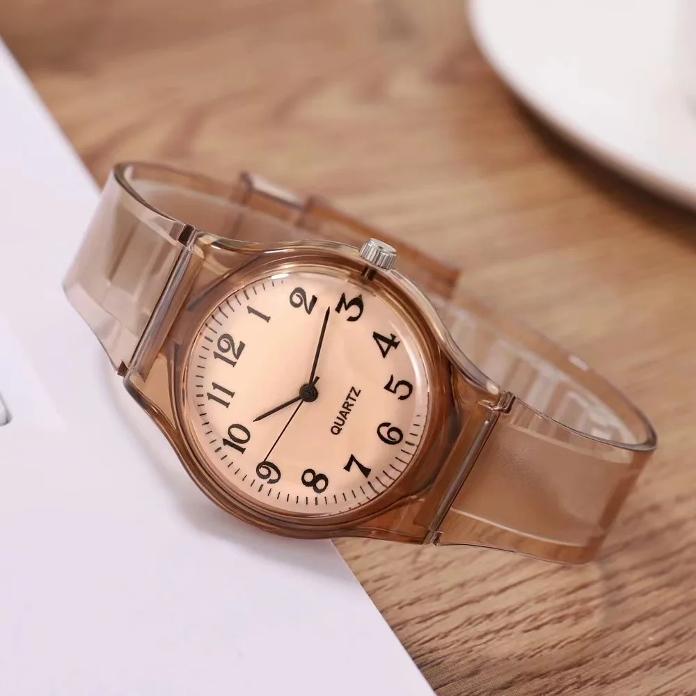Casual Fashion Women Lady Silicone Jelly Quartz Watch Women Lovely Wristwatch Transparent Summer Candy Color Student Sport Clock
