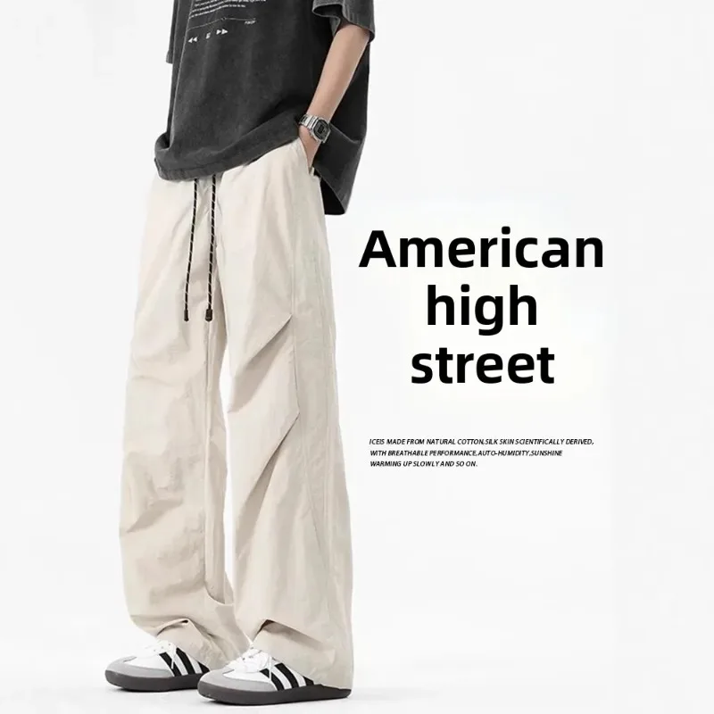 

Men's Workwear Pants Spring Autumn Trendy Brand Versatile Straight Leg Sports Paratrooper Drawstring Casual Trousers Loose
