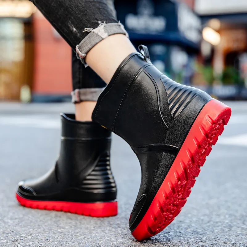 Fashion Men Mid Boot Rain Shoes Anti-Slip Wear-Resistant Kitchen Work Sneaker Men Car Washing Fishing Water Work Safety Footwear