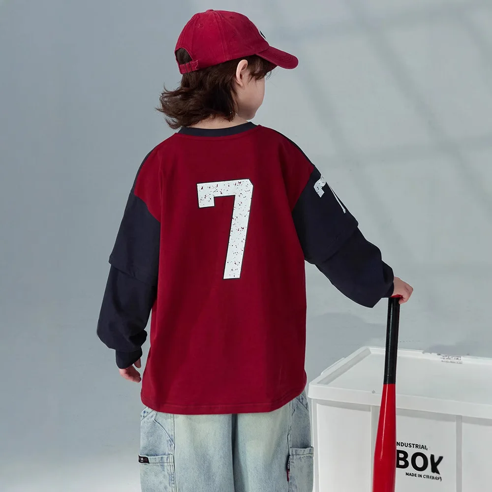 

Undershirt Two-in-one Long-sleeved T-shirt Boys Children Spring Autumn New Fashionable Comfortable All-matching