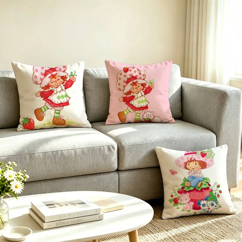 S-Strawberry Shortcake Kids Character Pillow Case Square Double-Sided Sofa Cushion Cover Bedroom Bedside Pillow