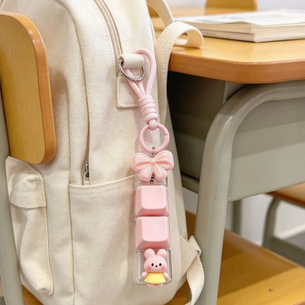 4 Grids Design Keyboard Clicker Keychain Cartoon Design Creative Bowknot Mini Keyboard Pendant Portable Macaron Color