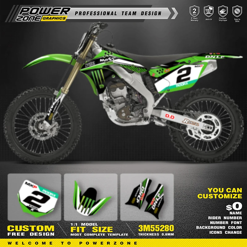 

PowerZone Custom Team Graphics Decals Stickers Kit For kawasaki KXF250 2006 2007 2008 KX250F Protector Sticker Customize 02