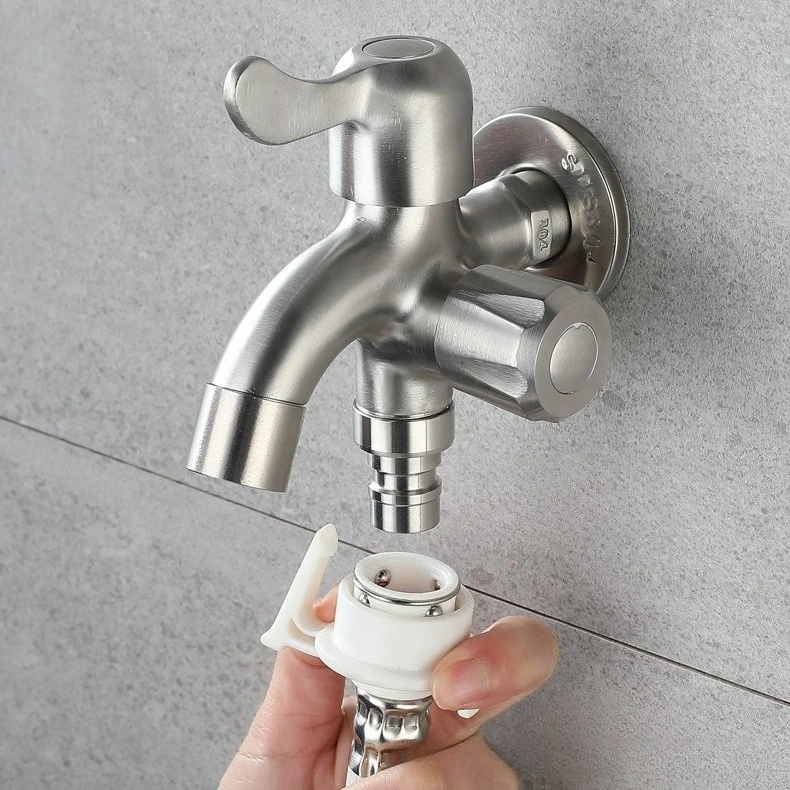 

Mop Pool Faucet Household Washing Machine Water Tap Wall Mounted Single Cold Water Dual Handle Multifunctional Bathroom Faucets