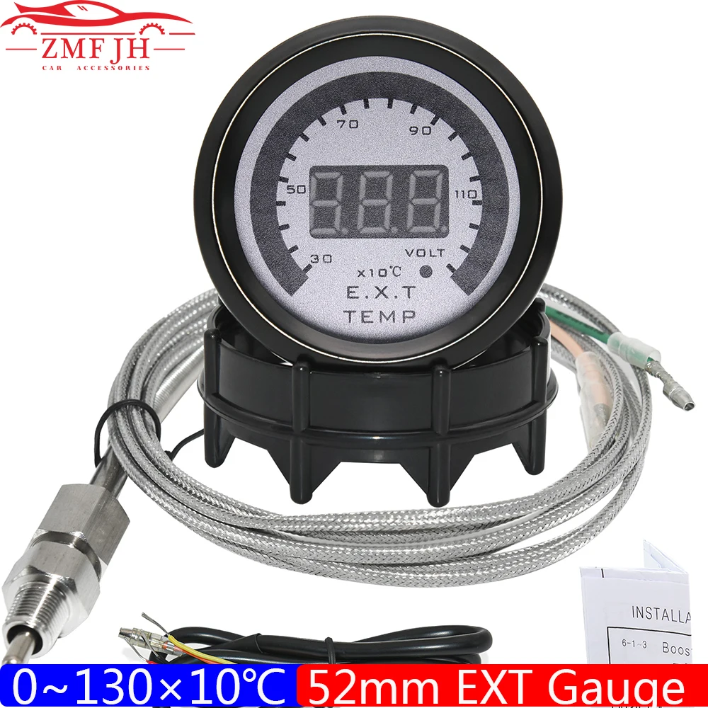 Digital 52mm ETG Auto Car 0~130×10℃ Exhaust Temp Gauge Exhaust Gas Temp Sensor with EXT Temperature Sensor Gasoline Engine 12V