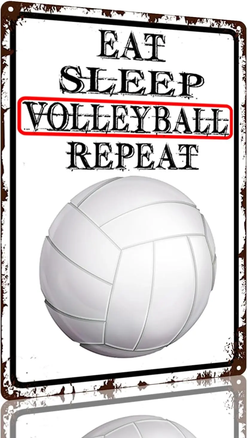 1p,YLUYINOM Vintage Volleyball Tin Sign - Eat Sleep Volleyball Repeat Sport Metal Sign Wall Art Decor Sport Sign  Inch
