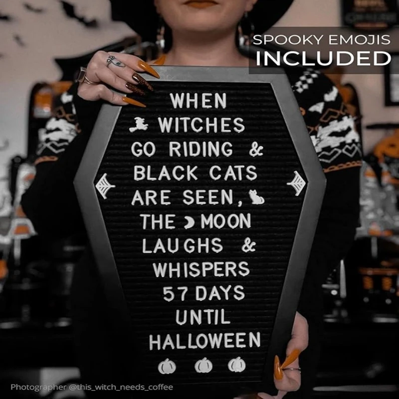 17x10.5In coffin letter plate black with ghost and wooden support - Gothic Halloween home decoration Ghost gift decoration