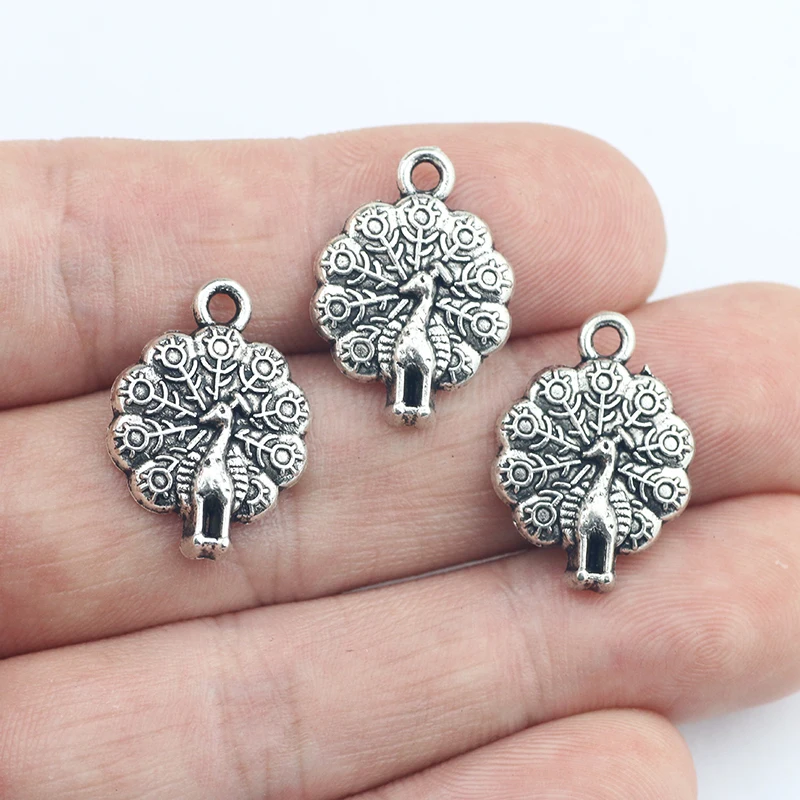 15 Pcs/Lot  20*14mm Antique Silver Plated Peacock Charms