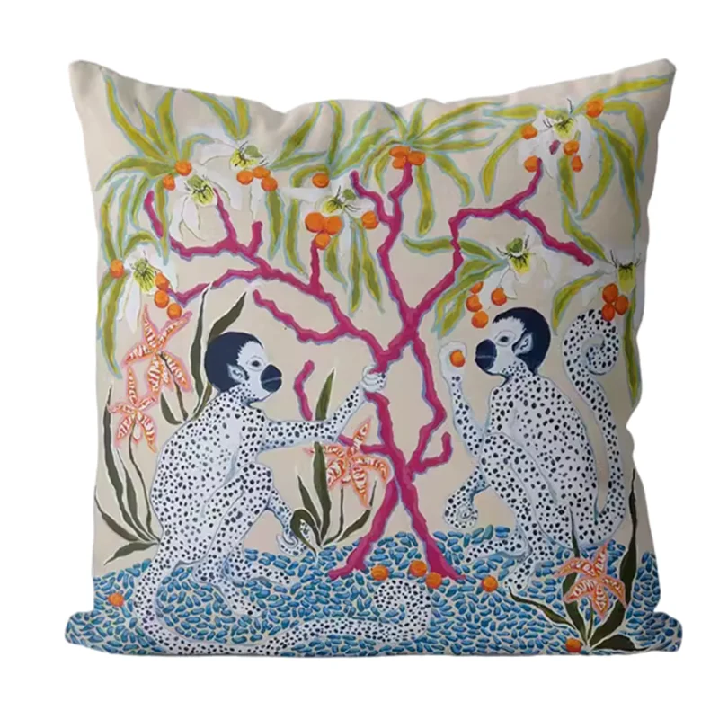 Moneky Cotton Linen Pillow Cover, Animal Print, Safari, Decorative Pillow Covers, Cushion Cover, Home Decor, 18x18 Inch Hot Sell