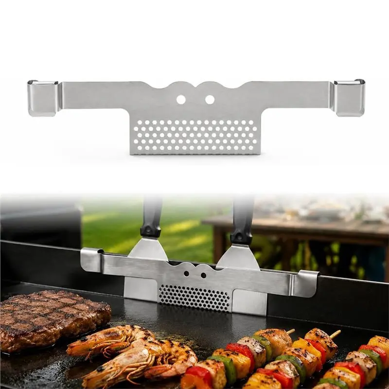 Stable Performance Spatula Holder With Grilling Grease Gate Blocker Griddle Accessory Works With Aluminum Griddle