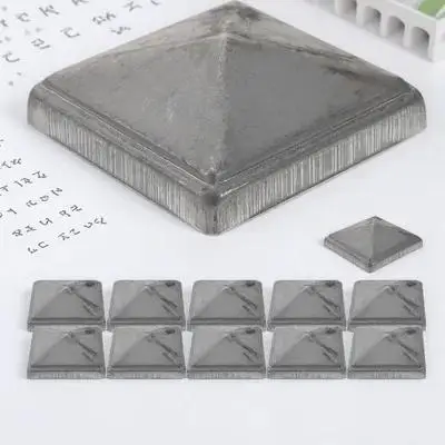 12 قطعة قبعات عمود السياج المعدني الهرم مستطيل يغطي واقية الحديد آخر قبعات ل سياج سطح السفينة ساحة الدرابزين عمود غطاء حديد #6