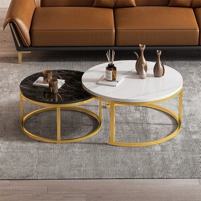 Round coffee table living room light luxury simple modern small apartment coffee table movable minimalist style