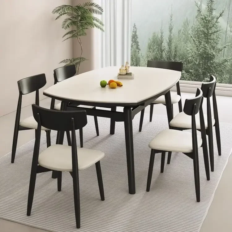 

Luxury Dining Black Wooden Extensible Marble Table Dinning Set With 6 Chairs Wooden Oak Dining Table Set For Hotel Or Apartment