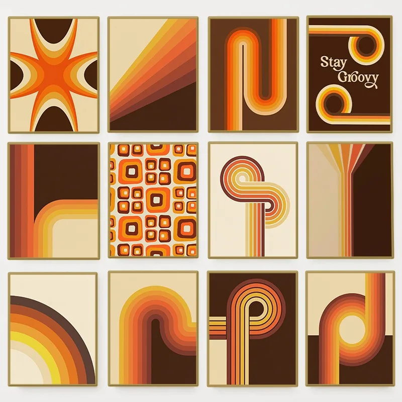 70er-Jahre-Design, Vintage-Poster mit abstrakter Geometrie, Retro-Hippie-Leinwandgemälde, Galerie-Wandkunst für Wohnzimmer, Heimdekoration, Wandbild