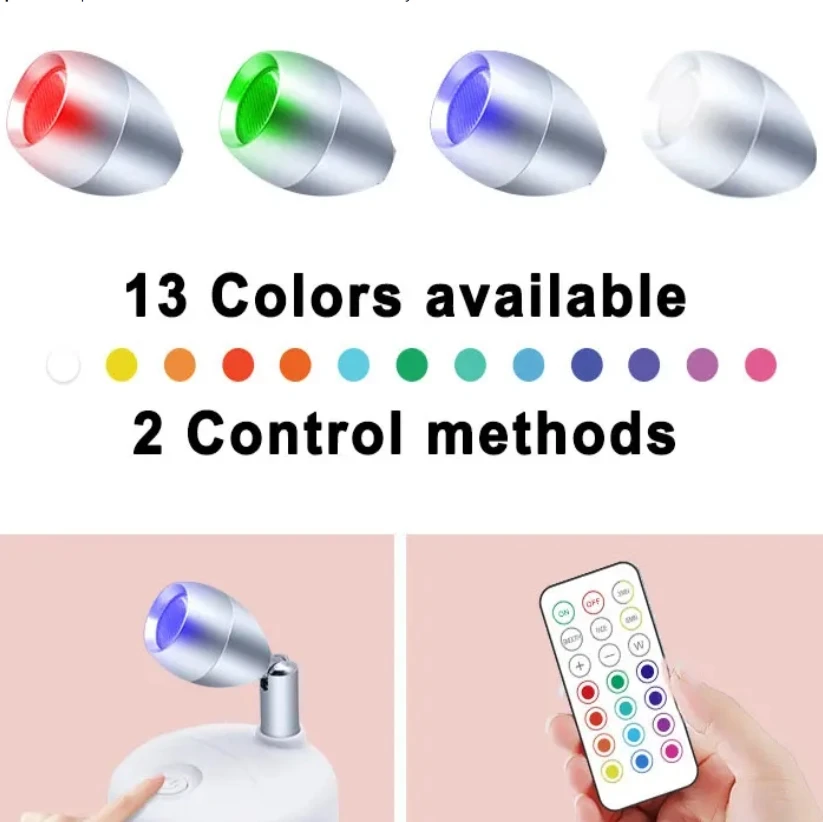 Remote Wireless LED Spotlight Rotatable Feature Light Battery Powered Puck Picture Light Indoor Cabinet Light Wall Light