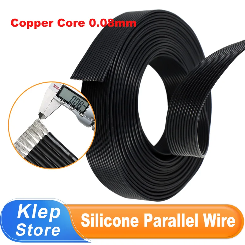Super Soft 30 - 20AWG Black Silicone Parallel Wire 2/4/6/8/10Pins Rubber Insulation High Temperature 200°C Tinned Copper Cable