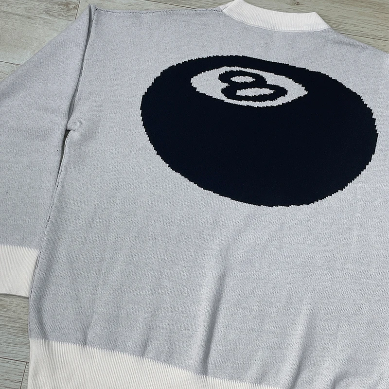 Carta Hip Hop No. 8 bilhar bordado streetwear pulôver macio camisola y2k roupas das mulheres dos homens outono e inverno suéteres