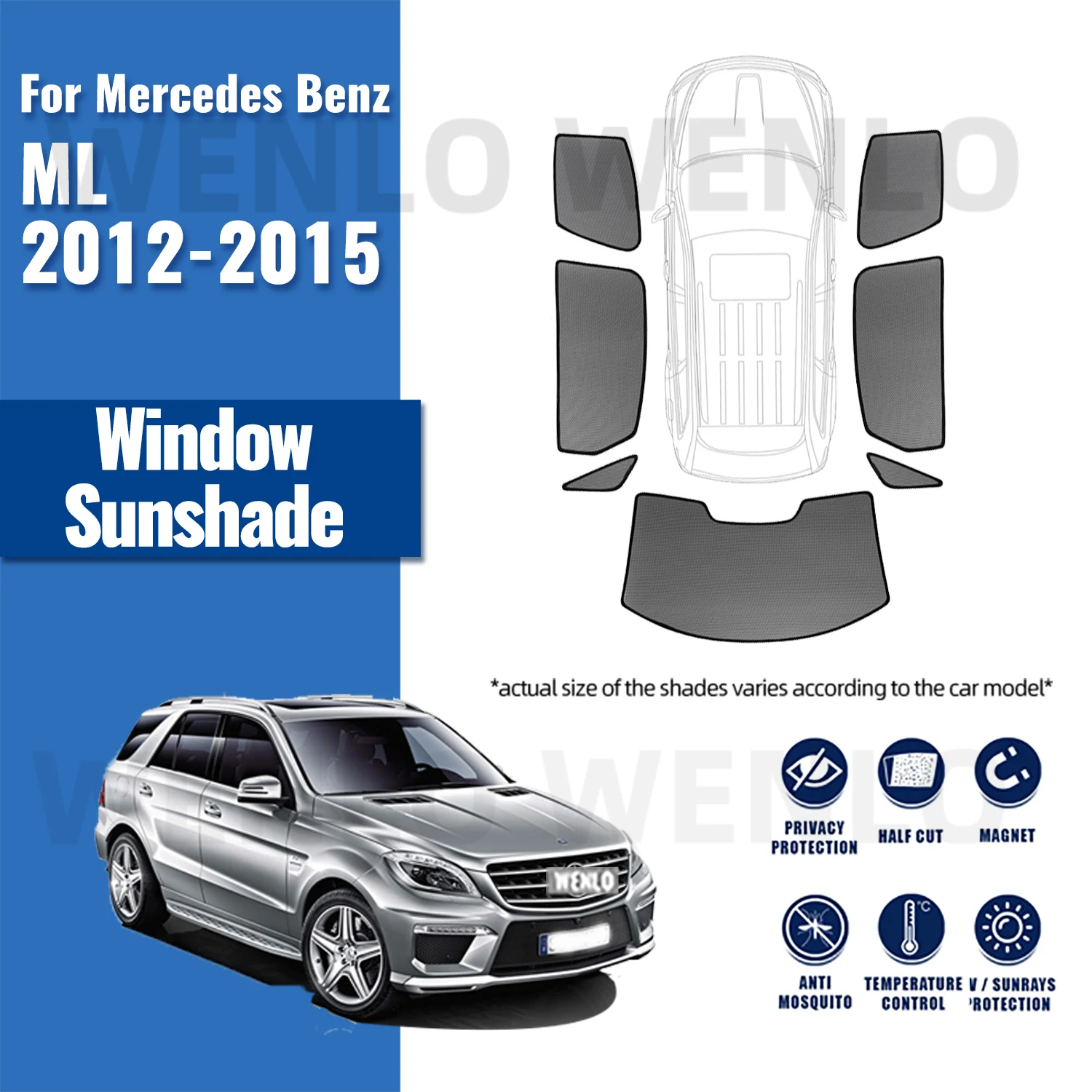 For Mercedes Benz ML W166 2012-2015 Car Sunshade Front Windshield Mesh Curtain Rear Side Window Sun Shade