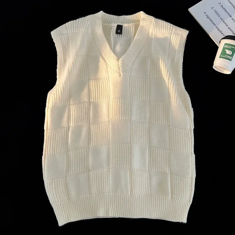 Neue Retro männer Gestrickte Weste Herbst und Winter Lose Weste V-ausschnitt Pullover Jacquard Ärmellose Strickwaren Mode Must-have