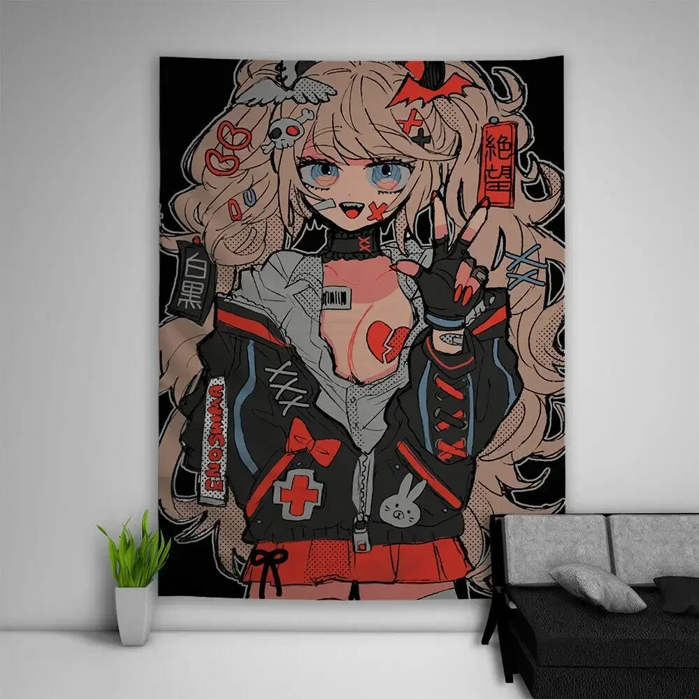 Kawaii Anime Illustration Wall Poster, Face Tapestry, Japanese Aesthetic Blankets, Ins Art, Decoration Mural, Home