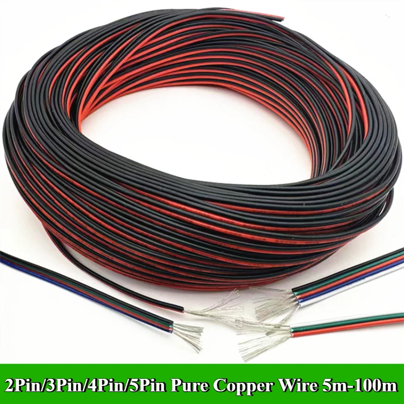 

2/3/4/5Pin Electrical Wire 0.3/0.5square LED Strip Cable 2/3/4/5Core Pure Copper Extension Power Cord 5-100m For Lighting Audio