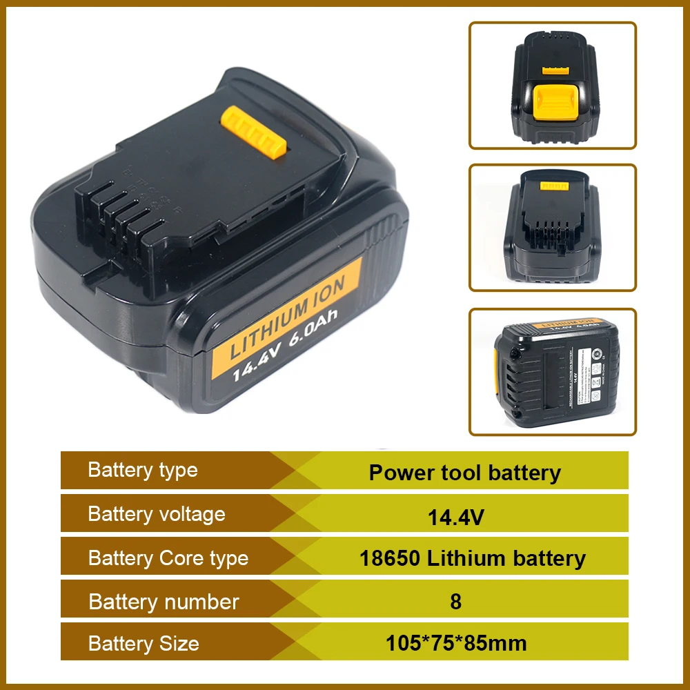Baterie Dewalt DCB140 Lithium-iontová pro 14,4V 6Ah dobíjecí baterie pro elektrické nářadí DCB142 DCD735L2 DCF835C2 DCF835L2 DCL030 DCB140 - náhled 5
