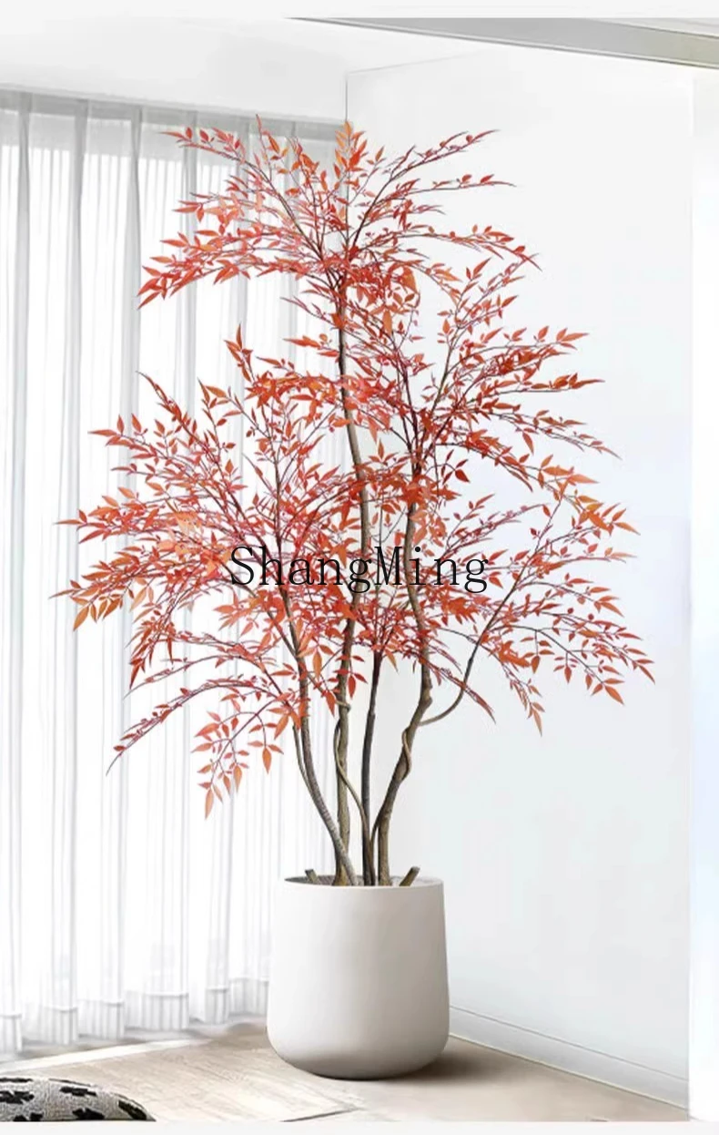 

HJ simulated green plant light luxury red Nantian bamboo indoor large decorative sofa side floor fake tree ornament