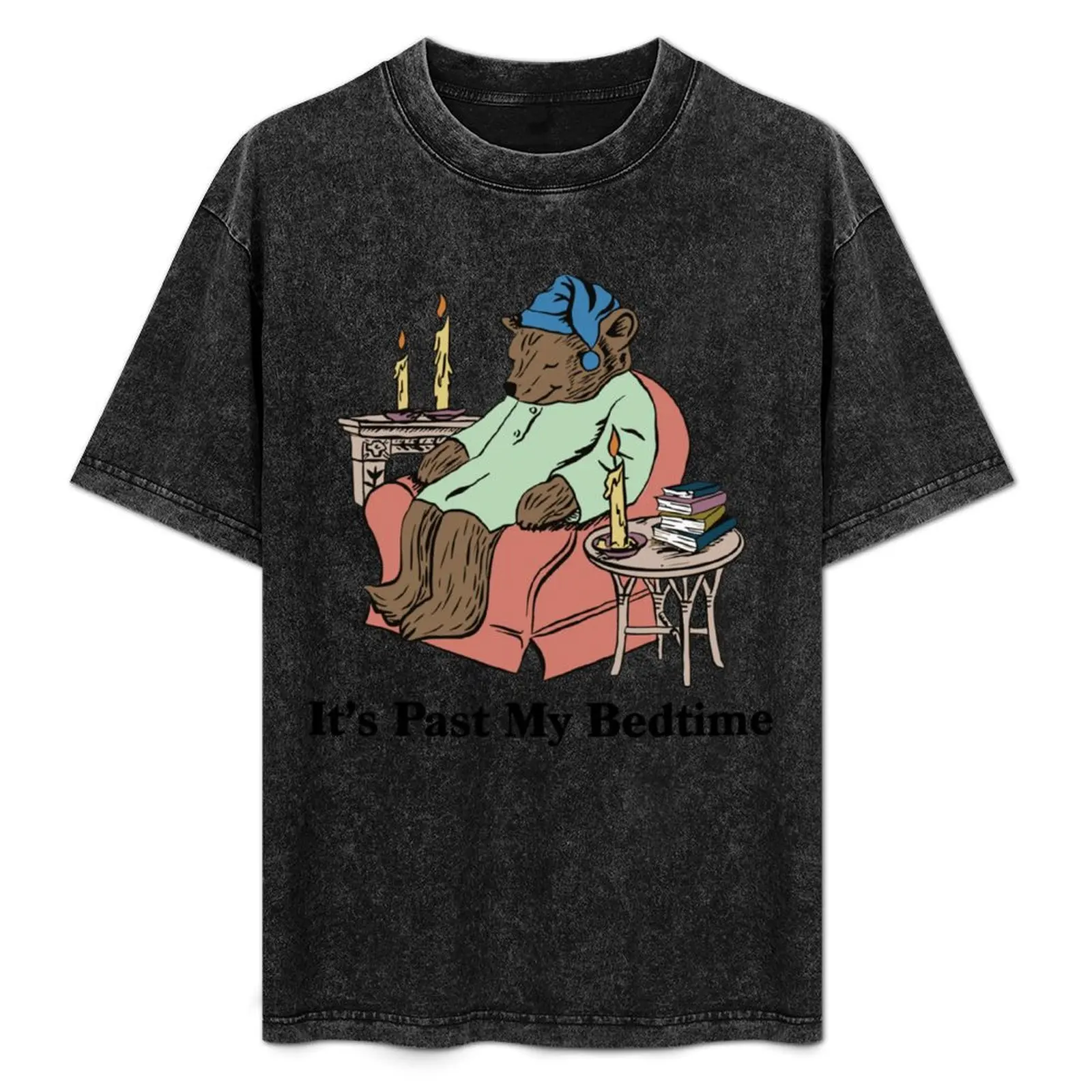 

It's Past My Bedtime Bear Taking a Nap Next to Books T-Shirt Casual Fashion Short Sleeve Cotton T-Shirt