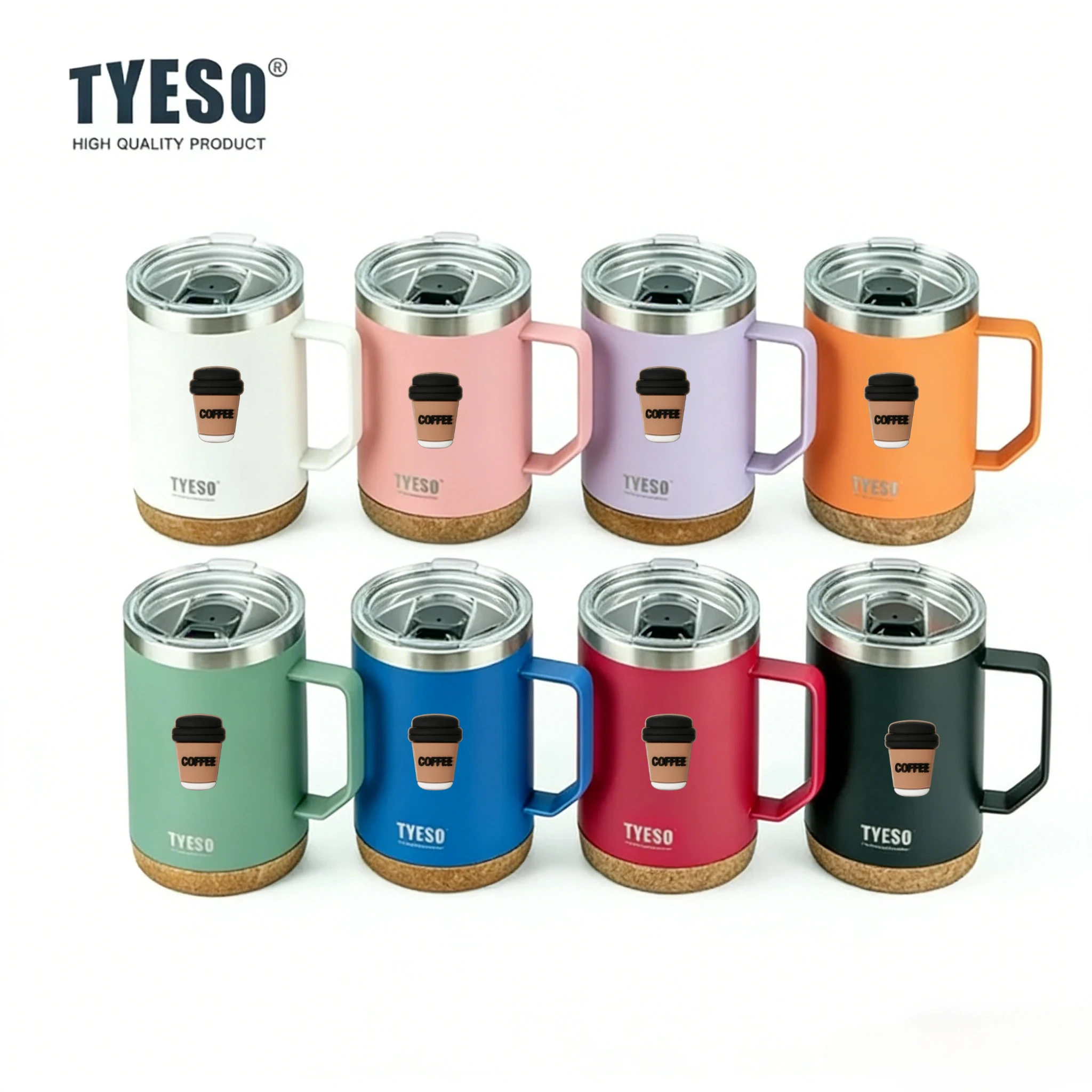 Tyeso 710ml Large Capacity Thermoses Wood Grain Base Desktop Office Covered Drinking Cup Stylish Functional with Coffee Sticker