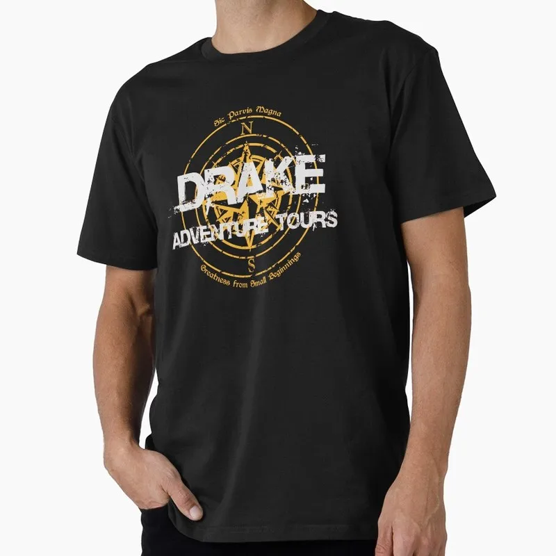 Drake Adventure Tours Uncharted Gift For Fans Gamer 100% Cotton Printed T Shirt Short Sleeve Video game Graphic Clothes All Size