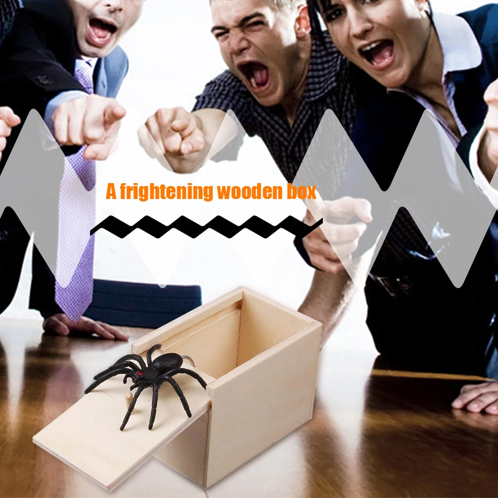 Caixa surpresa de aranha, novidade, brincadeira de madeira, caixa de susto de aranha, truque engraçado, brinquedo de brincadeira, feriado de halloween, brinquedos de terror assustadores