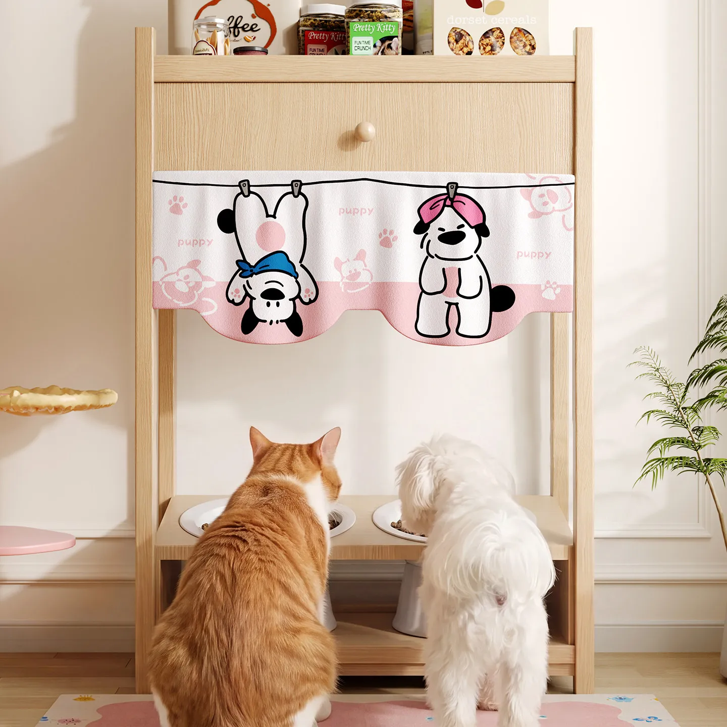 VIKAMA Cat Litter Box Cover Curtain Self-Adhesive No Drill Pet Barrier Splash Guard for Kitchen Bathroom Cabinet Privacy