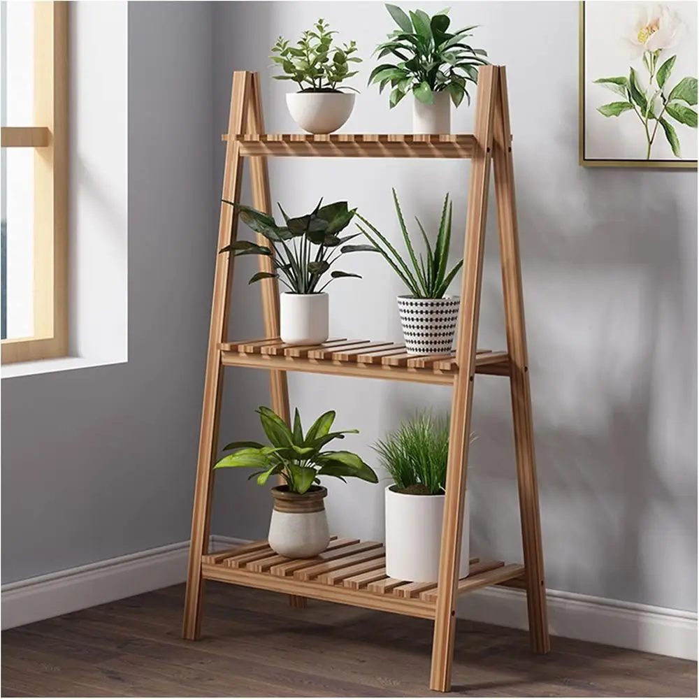 

Скамья для горшков на открытом воздухе с двойными полками - коричневая, 50x28x90см